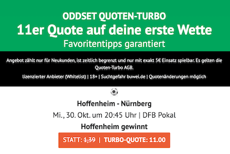 Quotenboost zu Hoffenheim gegen Nürnberg bei ODDSET im DFB-Pokal