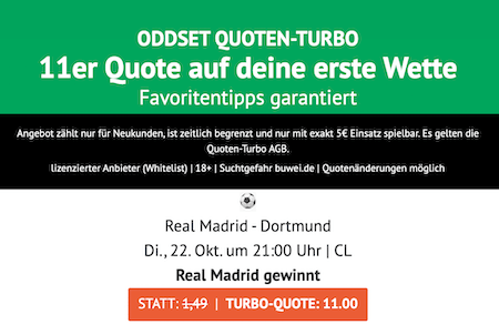 Quote 11 auf einen Sieg von Real Madrid gegen Dortmund in der CL