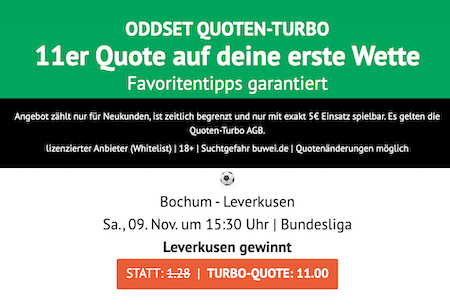 Boost zu Bochum gegen Leverkusen bei ODDSET