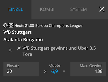 Neobet boost zu Stuttgart gegen Atalanta