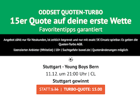 Quotenboost zu Stuttgart gegen Young Boys bei ODDSET