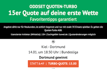 Kiel gegen Dortmund mit erhöhter Quote bei ODDSET