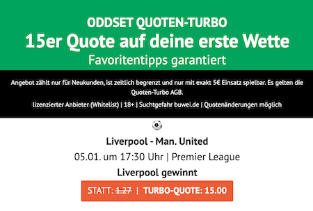 Liverpool gegen Machester United Quotenboost bei ODDSET