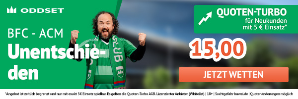 Tippe mit dieser Oddset Promo mit Quote 15.0 auf ein X zwischen Bologna und AC Milan!