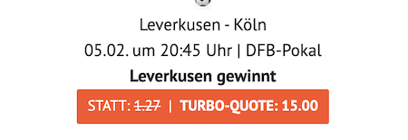 Quote 15,00 bei ODDSET zu Leverkusen gegen Köln