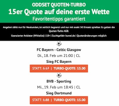 Oddset erhöht die Quoten für Bayern und Dortmund zu den CL-Playoff-Rückspielen