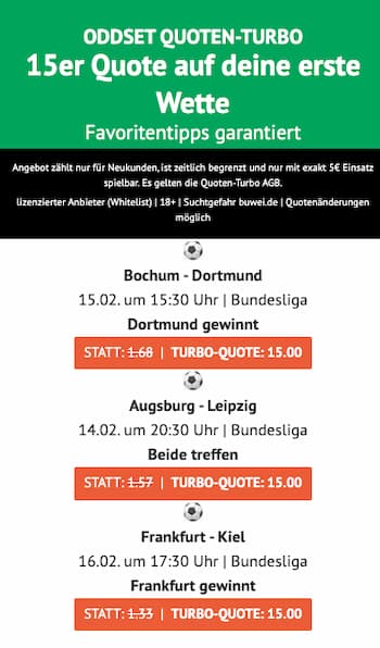 Nutze jetzt die Promos von Oddsert und tippe mit Quote 15.0 auf ausgewählte Spiele